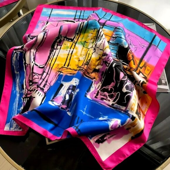 NWT - Vibrant Retro Printed Square Scarf (SKU 0256) - Picture 2 of 3